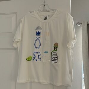 White Beaded Graphic T-Shirt